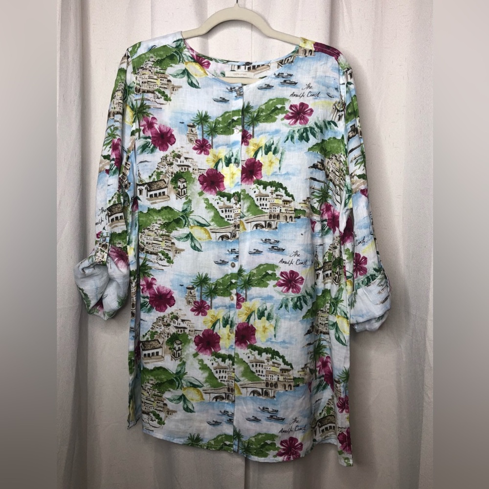 Cynthia Rowley women’s 100% linen button front floral print blouse size… - Picture 1 of 8